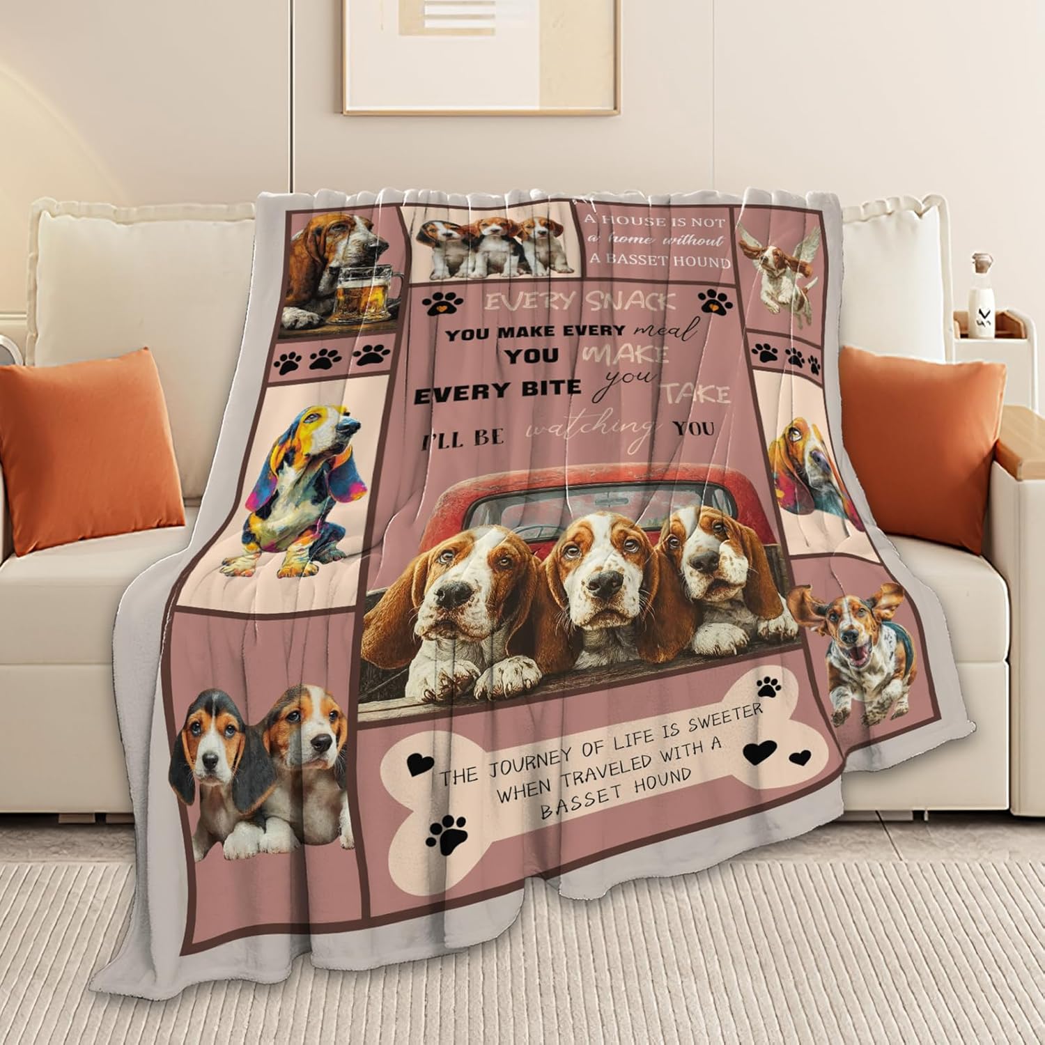 Basset Hound Throw Blanket Basset Hound Puppy Stuff Gifts for Dog Lover Kids Girls Boys Adults Women Men Soft Cozy Warm Plush Fluffy Fuzzy Fleece Blanket Decor 50''X60''