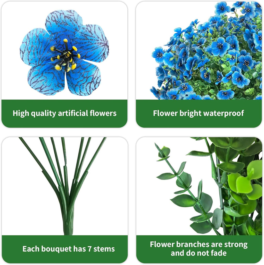 Artificial Flowers for Outdoor Indoor Garden Home Decoration, Faux Flower Daisy with Eucalyptus Leaves Fake Plants Greenery Boxwood Porch Patio, 12 Bundles