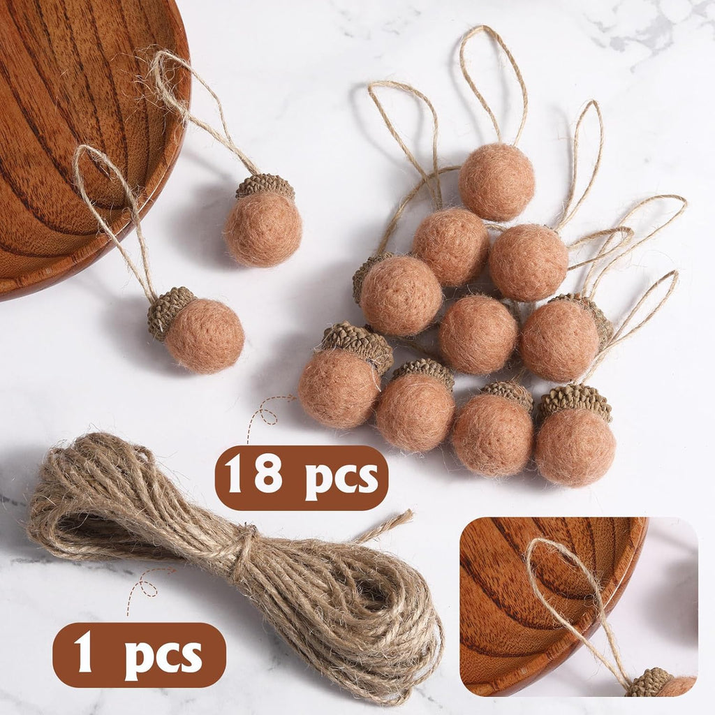 Boao 18 Pcs Felt Acorn Ornaments Christmas Thanksgiving Wool Pom Acorn Ball Decor Hanging Pine Cone Garland with 32.8 ft Rope for Fall Tree Woodland Farmhouse Mantel Wall Decor