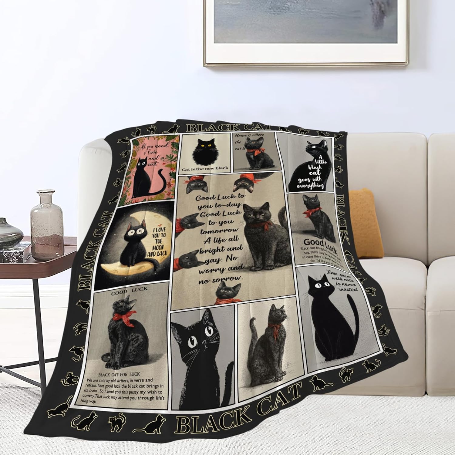 Black Cat Throw Blanket Black Cat Stuff Gifts for Kids Girls Boys Adults Women Men Soft Cozy Warm Plush Fluffy Fuzzy Fleece Blanket Decor 50''X60''
