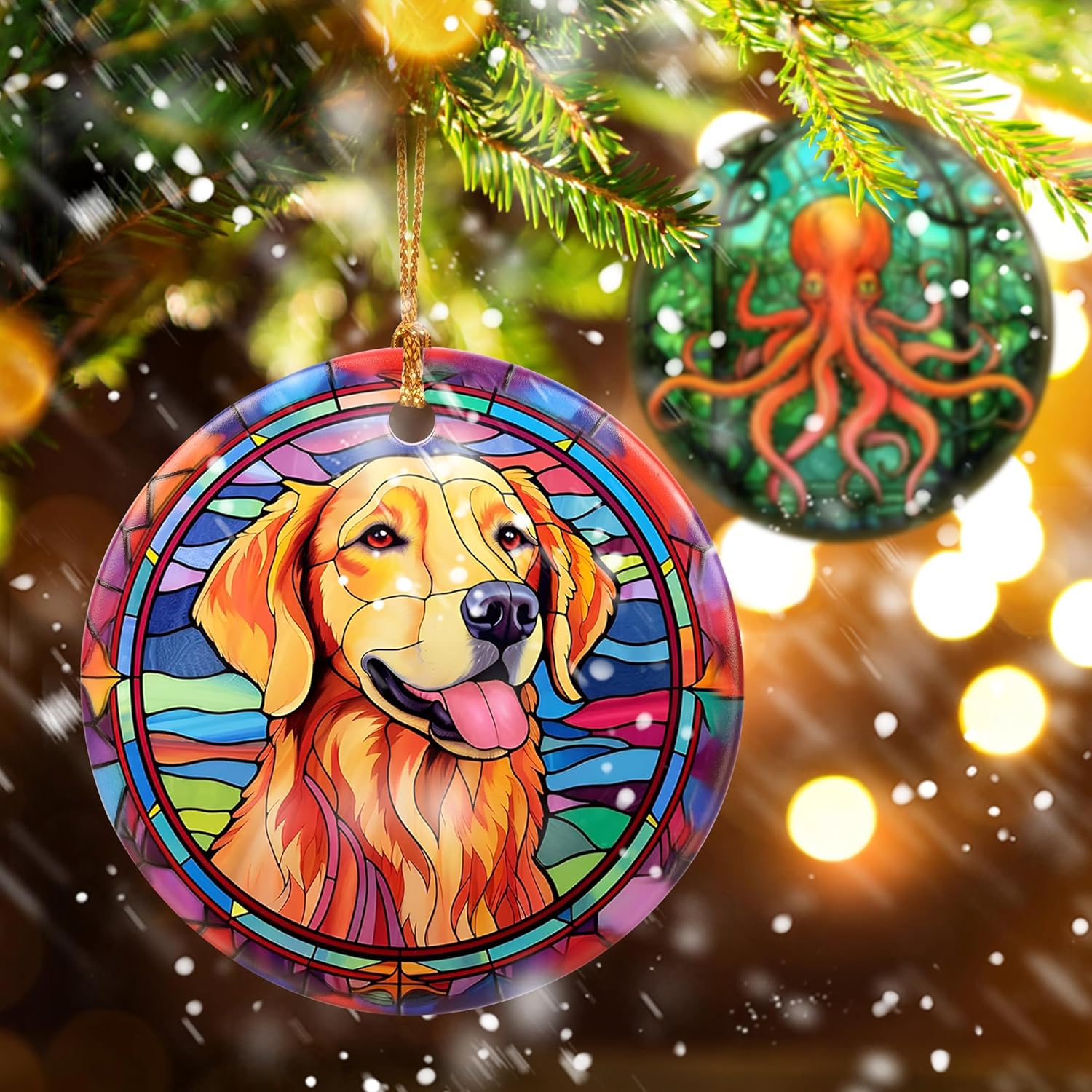 Touber Christmas Ornament, Christmas Decoration, Holiday Present Idea, Heirloom Keepsake, Round Ceramic, Gift Exchange, Gift Idea, Golden Retriever