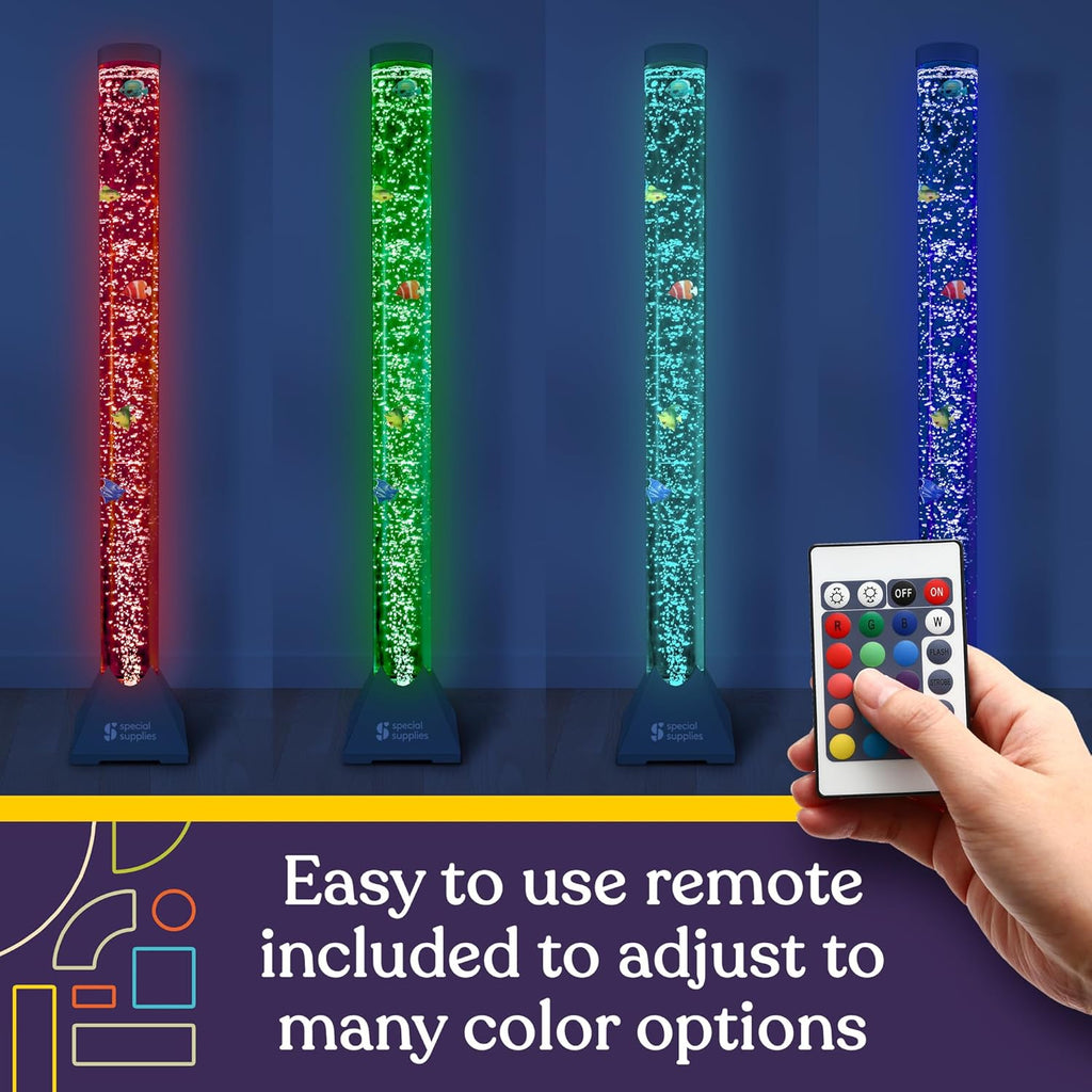 Special Supplies Aquarium Sensory Fish Bubble Light Tube with 16 LED Color Changing Nightlight Effect, Remote Control, and 8 Fishes, Colorful Floor Standing Lamp for Kids and Adults (4 feet)