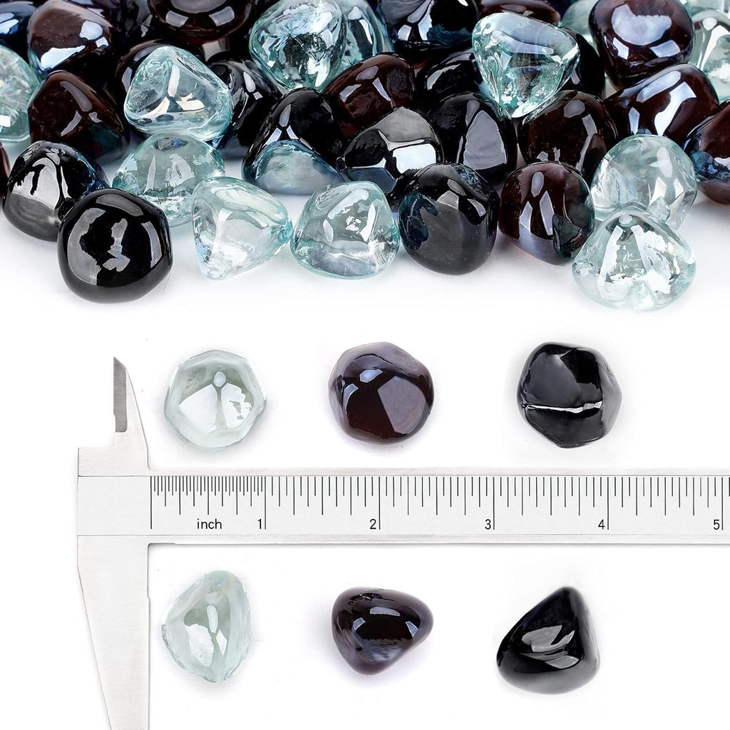 Stanbroil 10-Pound Blended Fire Glass Diamonds - 1/2 inch Fire Glass Blended Onyx Black, Crystal Ice, Amber Luster for Indoor and Outdoor Gas Fire Pits and Fireplaces