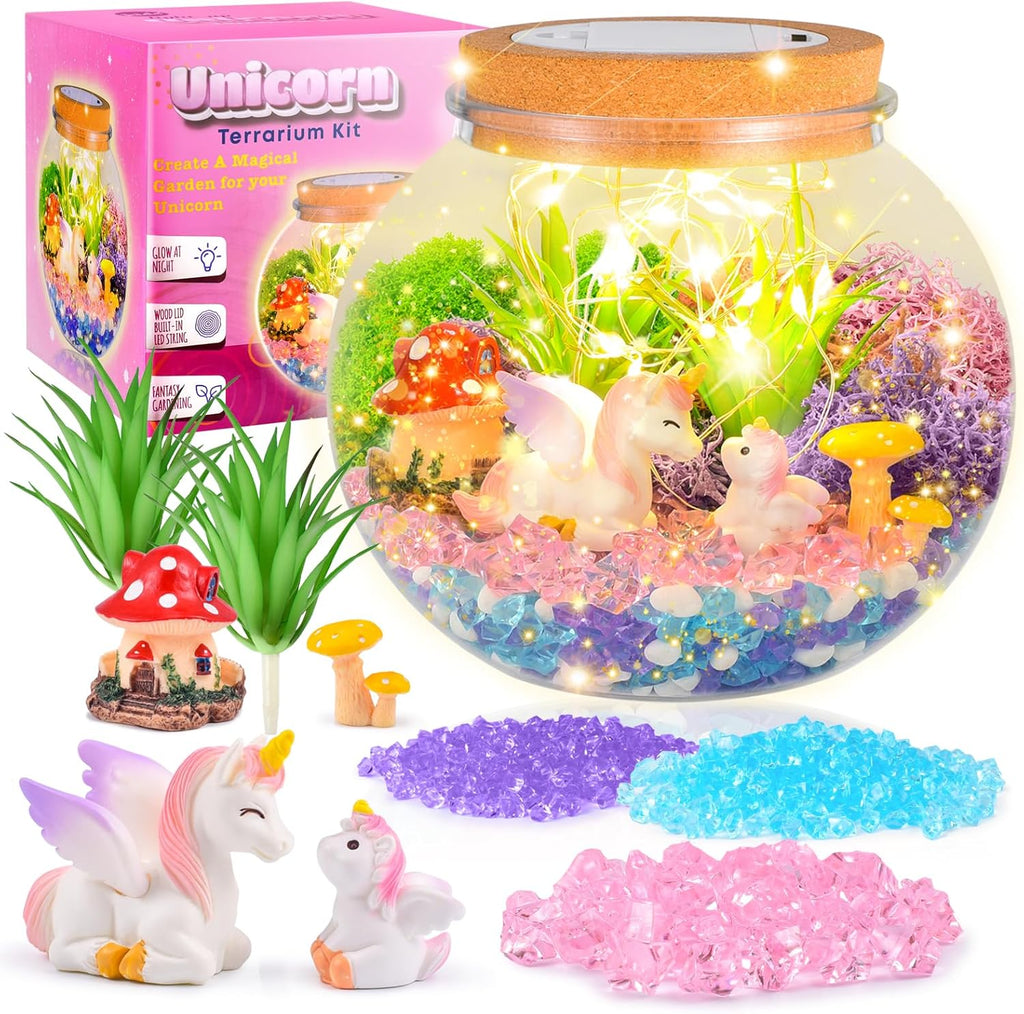 Unicorn Gifts for Girls - Light up Unicorn Terrarium Kit for Kids - DIY Unicorn Arts & Crafts Toy - Birthday Gifts for Kids Age 5 6 7 8-12 Year Old Girl Gift
