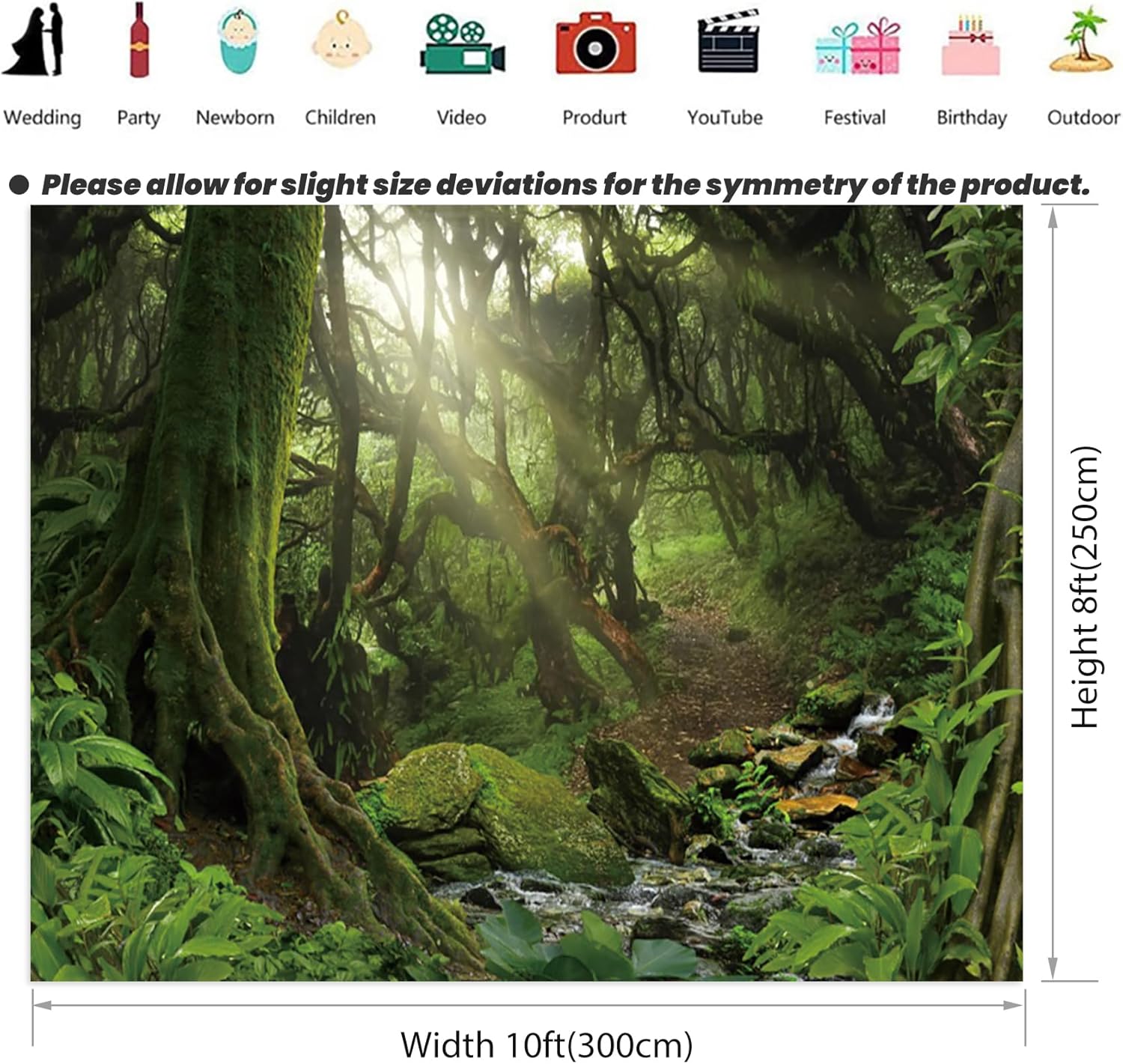Renaiss Enchanted Jungle Forest Backdrop Fabric Greenery VBS Primary Forest Photography Background Rainforest Scenery Photo Backdrop Kids Adults Birthday Baby Shower Camping Decorations 10x8ft