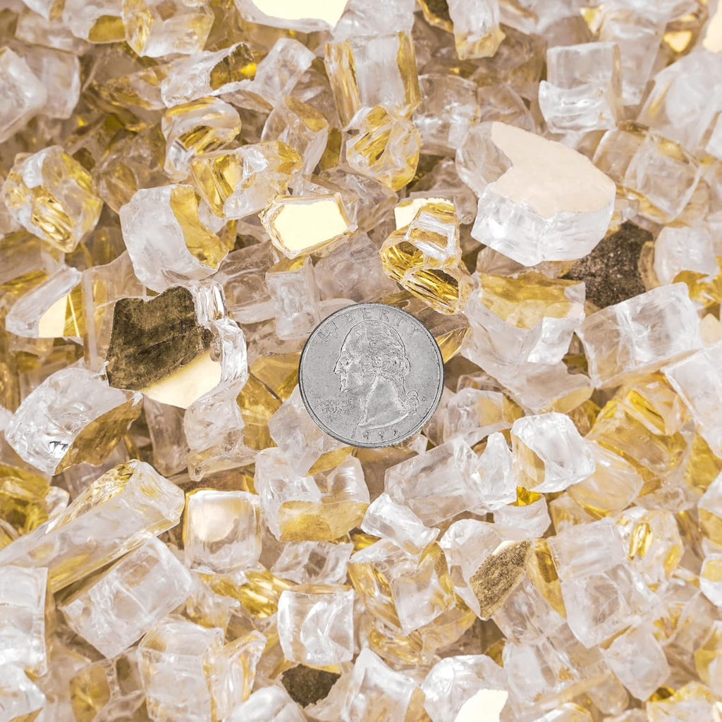 Onlyfire 10 pounds Fire Glass for Propane Fire Pit and Gas Fireplace, 1/2 Inch Reflective Firepit Glass Rocks for Fire Pit Table and Fire Bowl, High Luster Gold
