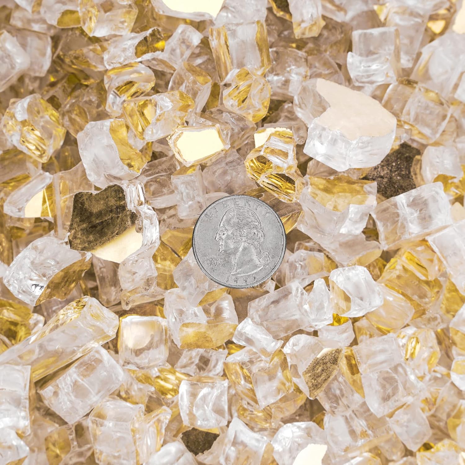 Onlyfire 10 pounds Fire Glass for Propane Fire Pit and Gas Fireplace, 1/2 Inch Reflective Firepit Glass Rocks for Fire Pit Table and Fire Bowl, High Luster Gold