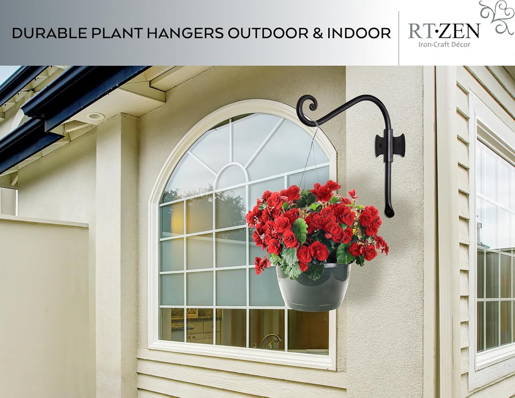 RTZEN Plant Hangers Indoor or Outdoor - Wrought Iron Metal Hanger Indoor Hook - Heavy Duty Wall Bracket Hooks for Hanging Plants Baskets Lanterns Wind Chimes - 2 Pack (Black Axe-Shape Hooks)