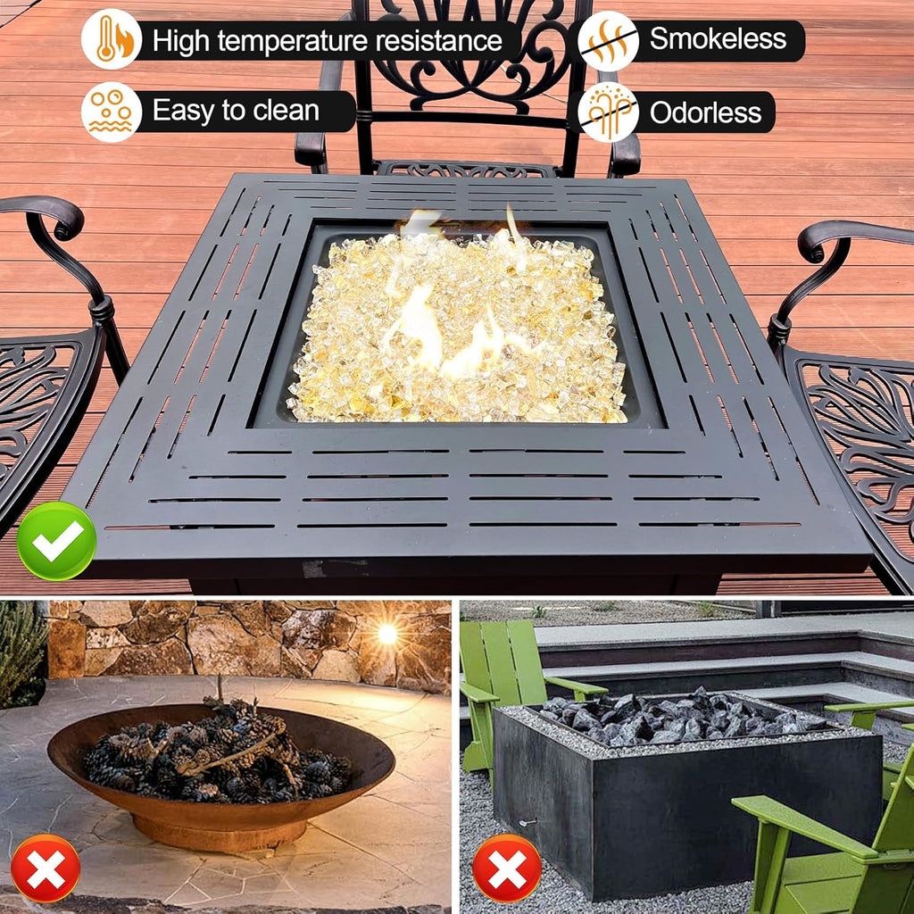 GasSaf 1/2 Inch Fire Glass Reflective Tempered Fireglass Cut Crushed FireGlass for Fire Pit, Fireplace, Replaces Existing Gas Logs & Lava Rocks (20 Pound)(Gold Reflective)