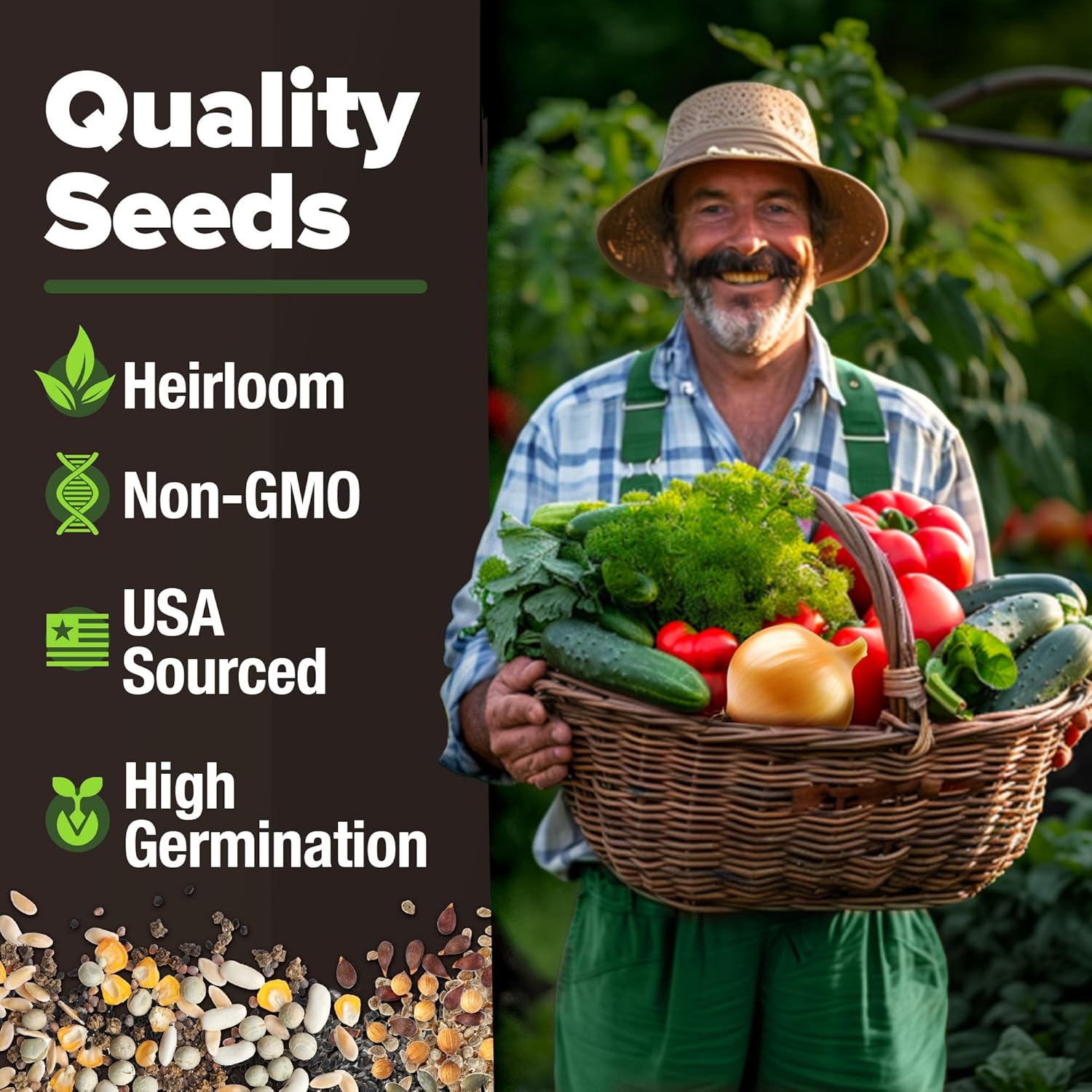 HOME GROWN Premium USA-Grown Vegetable Seeds - 10 Variety Pack with 2,000+ Non-GMO Heirloom Seeds for Planting - Garden Vegetable Seeds for Indoor & Outdoor Planting - Survival Seed Vault Kit