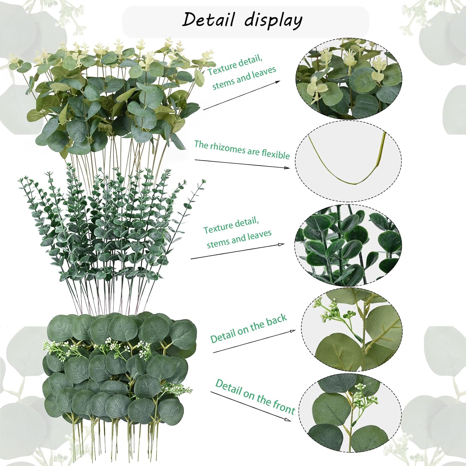 Abzo 90 Pcs 3 Kinds Mixed Eucalyptus Stems Bulk Artificial Eucalyptus Leaves Sprays Faux Oval Eucalyptus Greenery Stems for Wedding Vase DIY Bouquets Bouquet Floral Arrangement Home Decor
