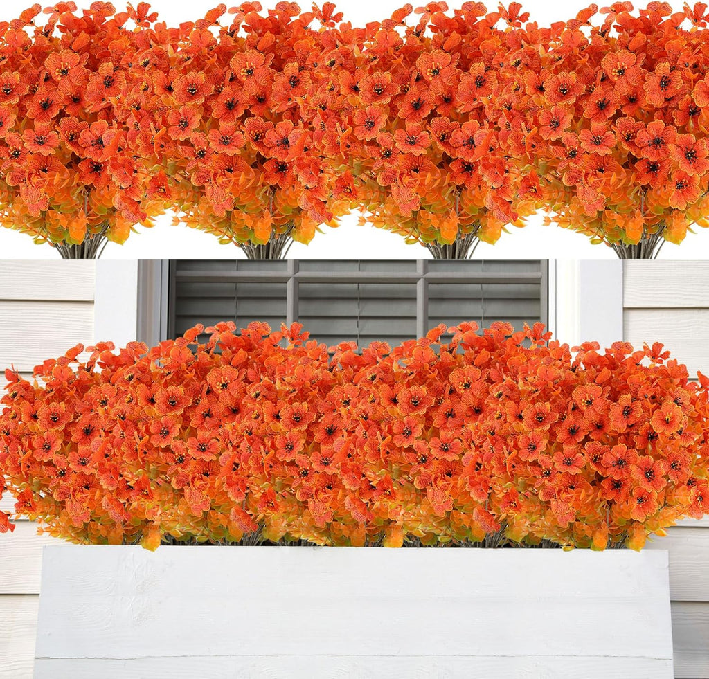 AmyHomie 16 Bundles Fall Orange Artificial Flowers for Outdoor Fall Decor UV Resistant Faux Flowers No Fade Fake Plastic Plants Garden Porch Window Box Decorating