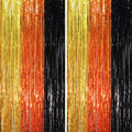 2 Pack Black Gold Orange Foil Fringe Backdrop Curtains, Tinsel Streamers Party Decorations, Fringe Backdrop, Door Shimmer for Construction or Birthday Party