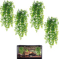 HERCOCCI Reptile Plants, 4 Pack Terrarium Hanging Plants Vines Artificial Leaves Habitat Decorations with Suction Cup for Bearded Dragon Hermit Crab Lizard Snake Geckos Chameleon