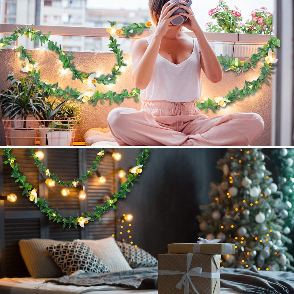 Vigdur 2 Packs Vine Lights - Tiny Leaf Ivy String Lights with 48 Bee Lights Battery Powered Waterproof Fairy Light Indoor Outdoor for Bedroom Party Garden Wall Décor St. Patrick's Day