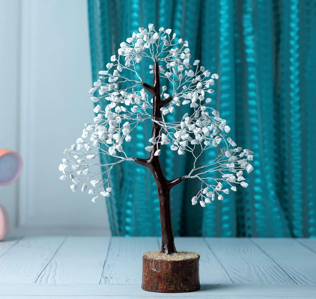 Howlite Crystal Tree of Life Handmade Gemstone Chakra Feng Shui Money Tree Crystal Decoration, Spiritual Birthday Gift for Women Healing Gem Stone Home & Office Décor