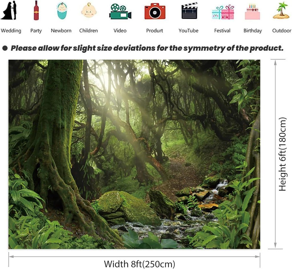 Renaiss Enchanted Jungle Forest Backdrop Fabric Greenery VBS Primary Forest Photography Background Rainforest Scenery Photo Backdrop Kids Adults Birthday Baby Shower Camping Decorations 8x6ft