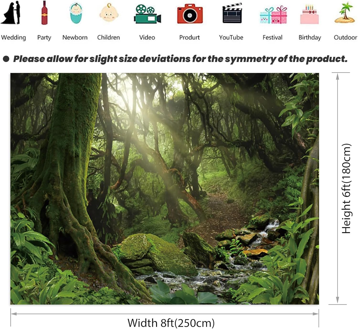 Renaiss Enchanted Jungle Forest Backdrop Fabric Greenery VBS Primary Forest Photography Background Rainforest Scenery Photo Backdrop Kids Adults Birthday Baby Shower Camping Decorations 8x6ft