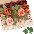 AmyHomie Artificial Flower Shades of Burgundy Rose 25pcs Real Looking Fake Roses w/Stem for DIY Wedding Bouquets Centerpieces Arrangements Party Baby Shower Valentines Day Christmas Tree Decorations