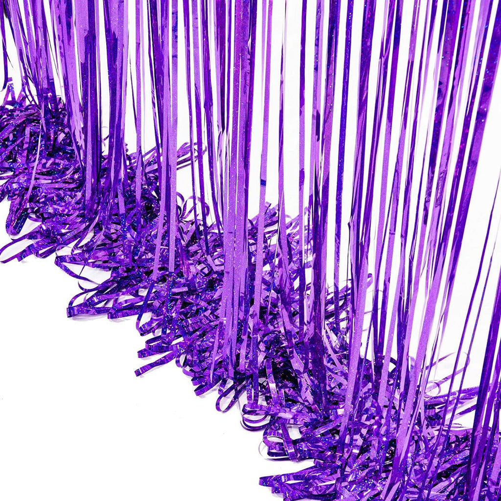 BRAVESHINE Purple Tinsel Foil Fringe Curtains - 2Pcs 3.2x8.2ft Metallic Streamers Backdrop for Christmas/Hunters/Girl/Women/Birthdays/Bridal Shower/Bachelorette/Anniversary/Engagement Party Decor