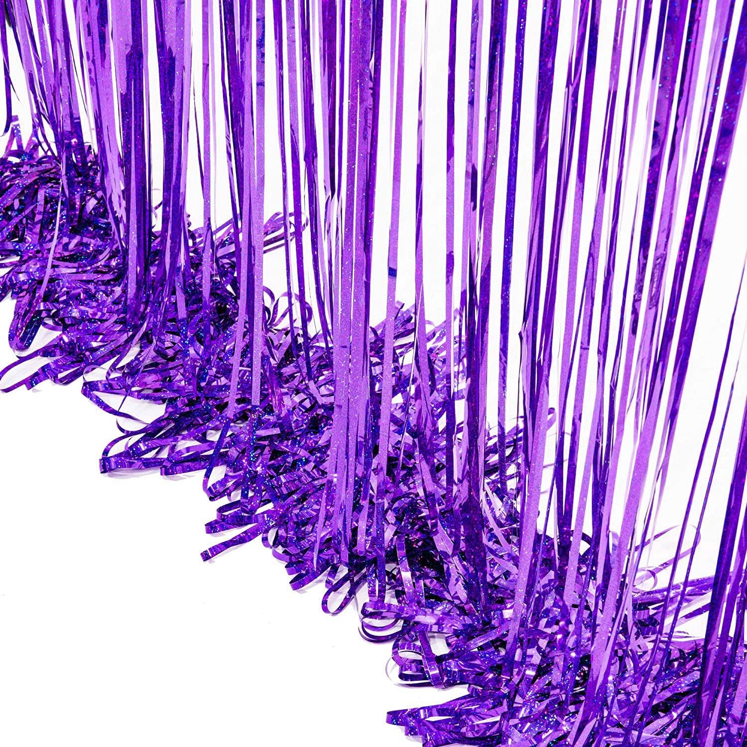 BRAVESHINE Purple Tinsel Foil Fringe Curtains - 2Pcs 3.2x8.2ft Metallic Streamers Backdrop for Christmas/Hunters/Girl/Women/Birthdays/Bridal Shower/Bachelorette/Anniversary/Engagement Party Decor
