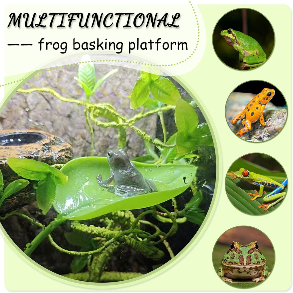 Turtle Basking Platform, 3PCS Tree Frog Tank Accessories, Leaf Shape Bearded Dragon Basking Platform with Suction Cups (Mixed Color)