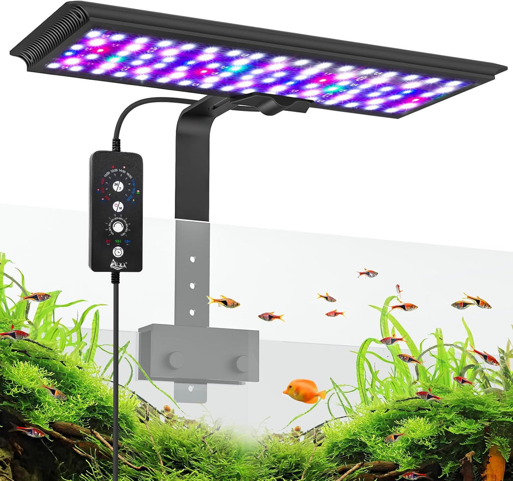 AQQA LED Aquarium Light, 24/7 Mode Clip on Fish Tank Light, DIY Mode Full Spectrum Aquarium Plant Light, Adjustable Timer/Brightness with Memory Function IP68 Waterproof (18W for 18-24 Inch Fish Tank)