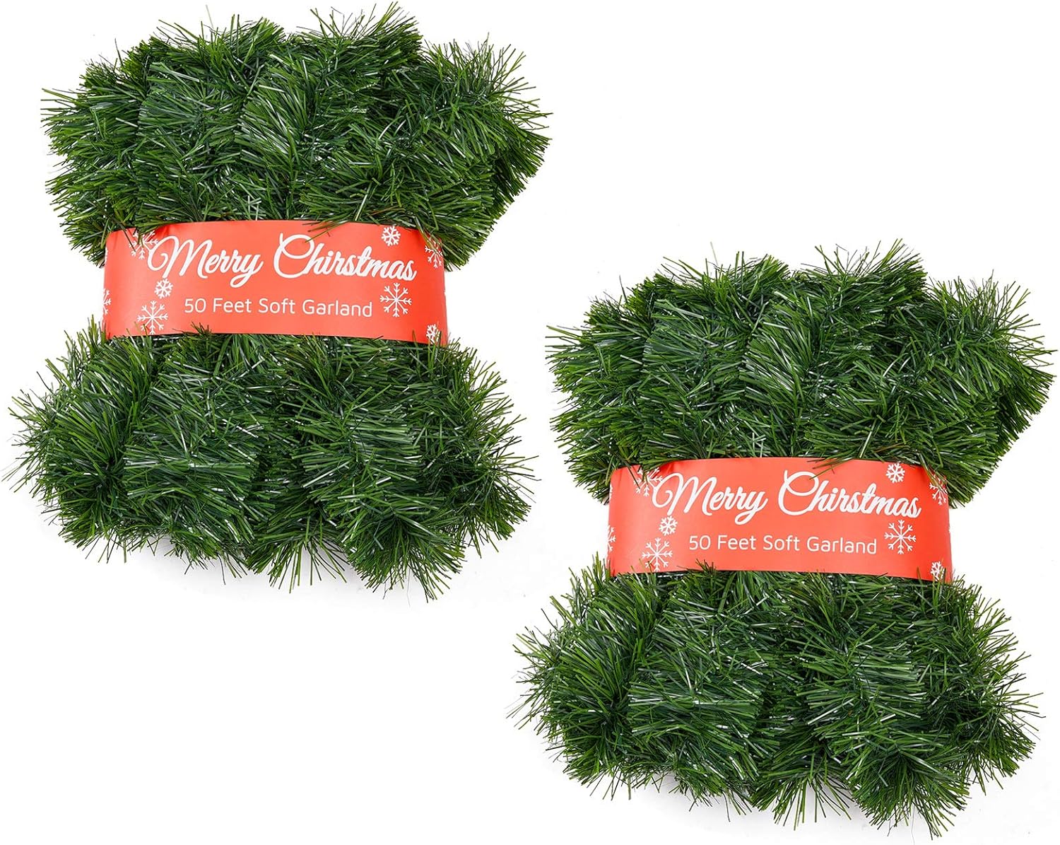 Christmas Garland for Outdoor/Indoor Decoration, Soft Greenery Artificial Garland Decorations, Non-lit Green Xmas Garlands Perfect for Party Home Garden and Holiday Festival Decor, 50 Feet 2 Pack