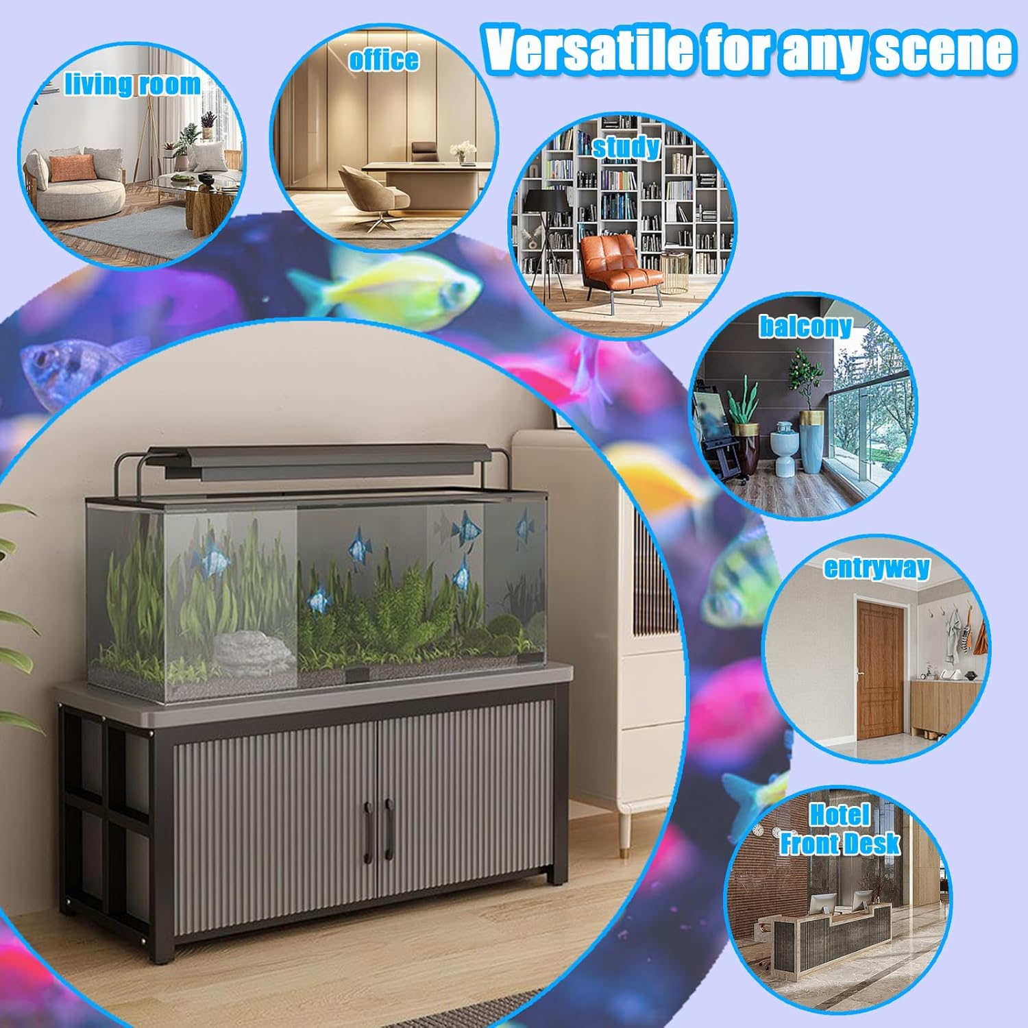 5-75 Gallon Aquarium Stands, 3 Tier Metal Frame Fish Tank Stand with Cabinet Storage, Reptile Tank Stand for Home Living Room Bedroom Office, 2200LBS Capacity (black+gray, L47.2″*W15.7″*H23.6″)