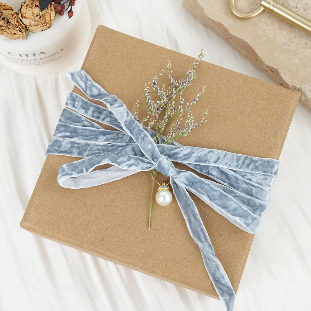 MAYREEL 3/8 Inch Dusty Blue Crushed Velvet Ribbon Slate Blue Vintage for Flower Bouquet Gift Wrapping Wedding Invitations Crafts Christmas Decorations Party 25 Yards
