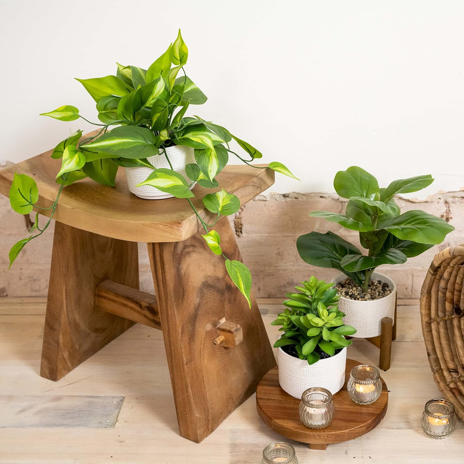 Kurrajong Farmhouse Dark Green Fake pothos | Fake Plant for Shelf Decor | Artificial Trailing Ivy Plant with 5" Wide x 3.5" high Ceramic Pot Faux pothos Plant for Floating Shelves