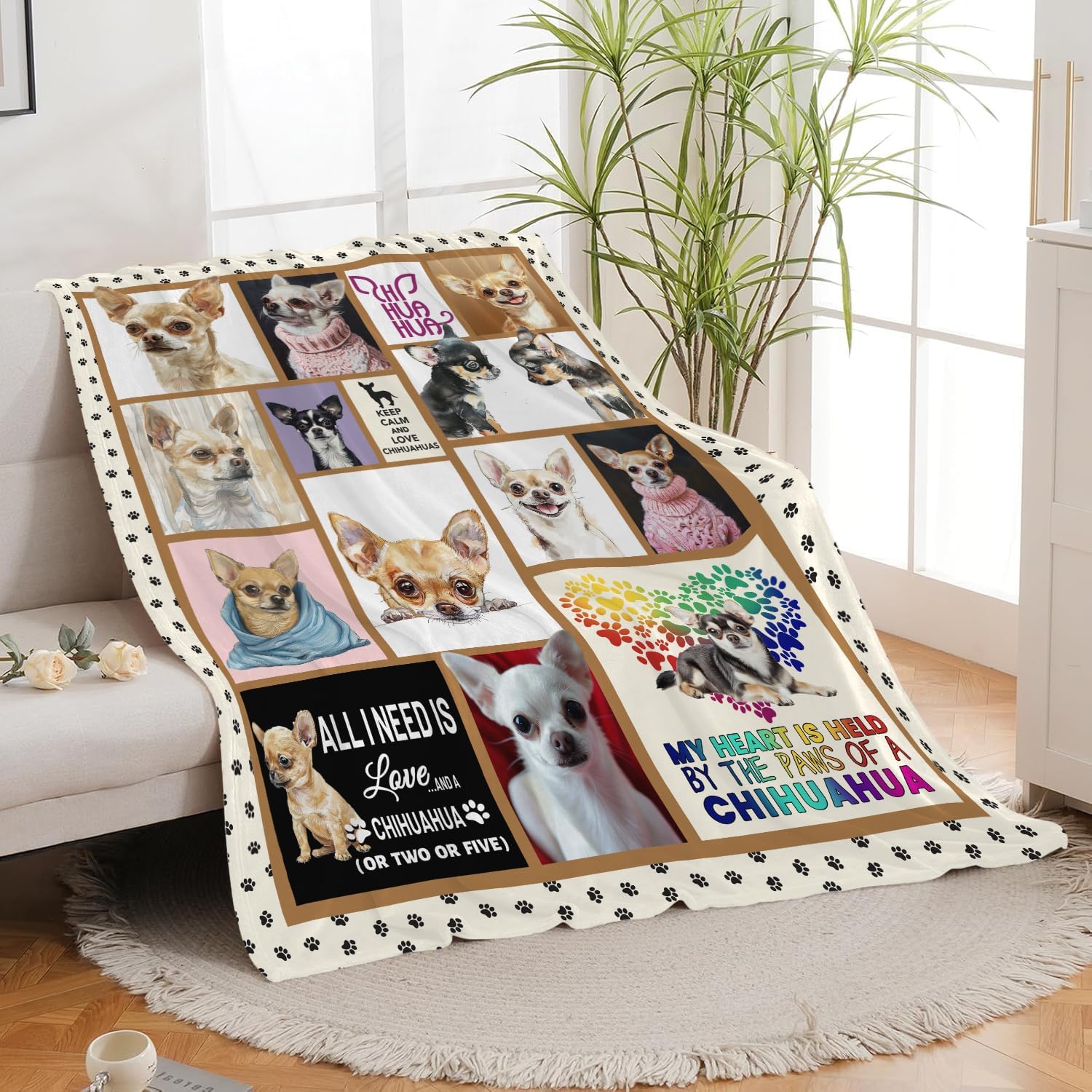 Chihuahua Blanket Chihuahua Dog Throw Blanket Gifts for Girls Women Kids Boys Adults Men Super Soft Cozy Plush Fluffy Fuzzy Fleece Blanket Home Decor 60''X80''