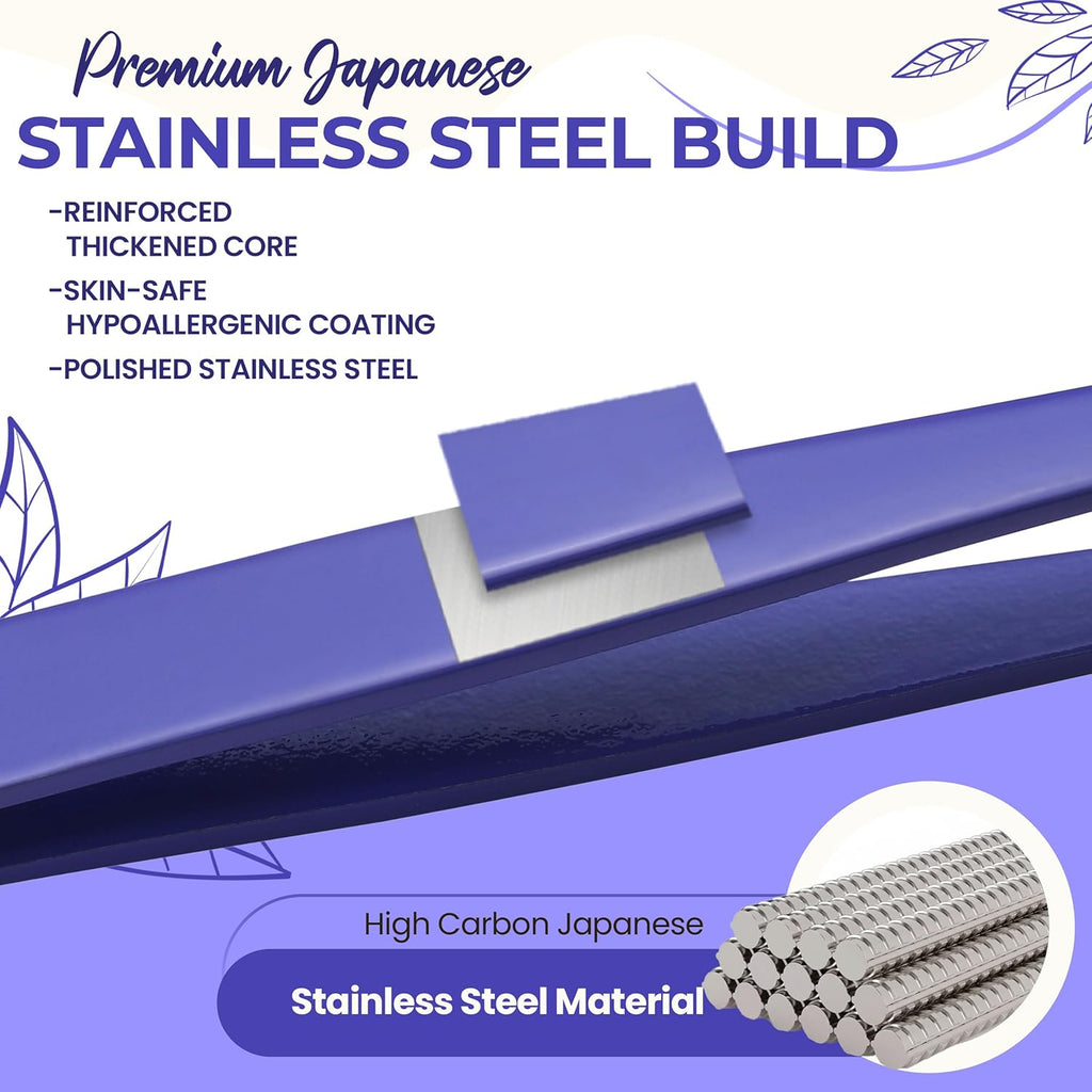 Professional Slant Tip Eyebrow Tweezers for Women & Men – Precision Hair Removal Tool – Stainless Steel Tweezers for Eyebrow Shaping, Facial Hair, Ingrown Hair & Splinter Removal (Luminous Lavender)