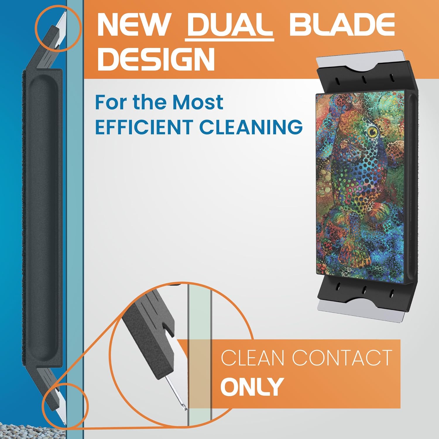 Flipper EDGE Puffer Limited Edition Floating Magnetic Aquarium Cleaner | 2-In-1 Dual Blade Scrubber & Scraper Fish Tank Cleaner Tools for Efficient Cleaning & Acrylic Surface Maintenance