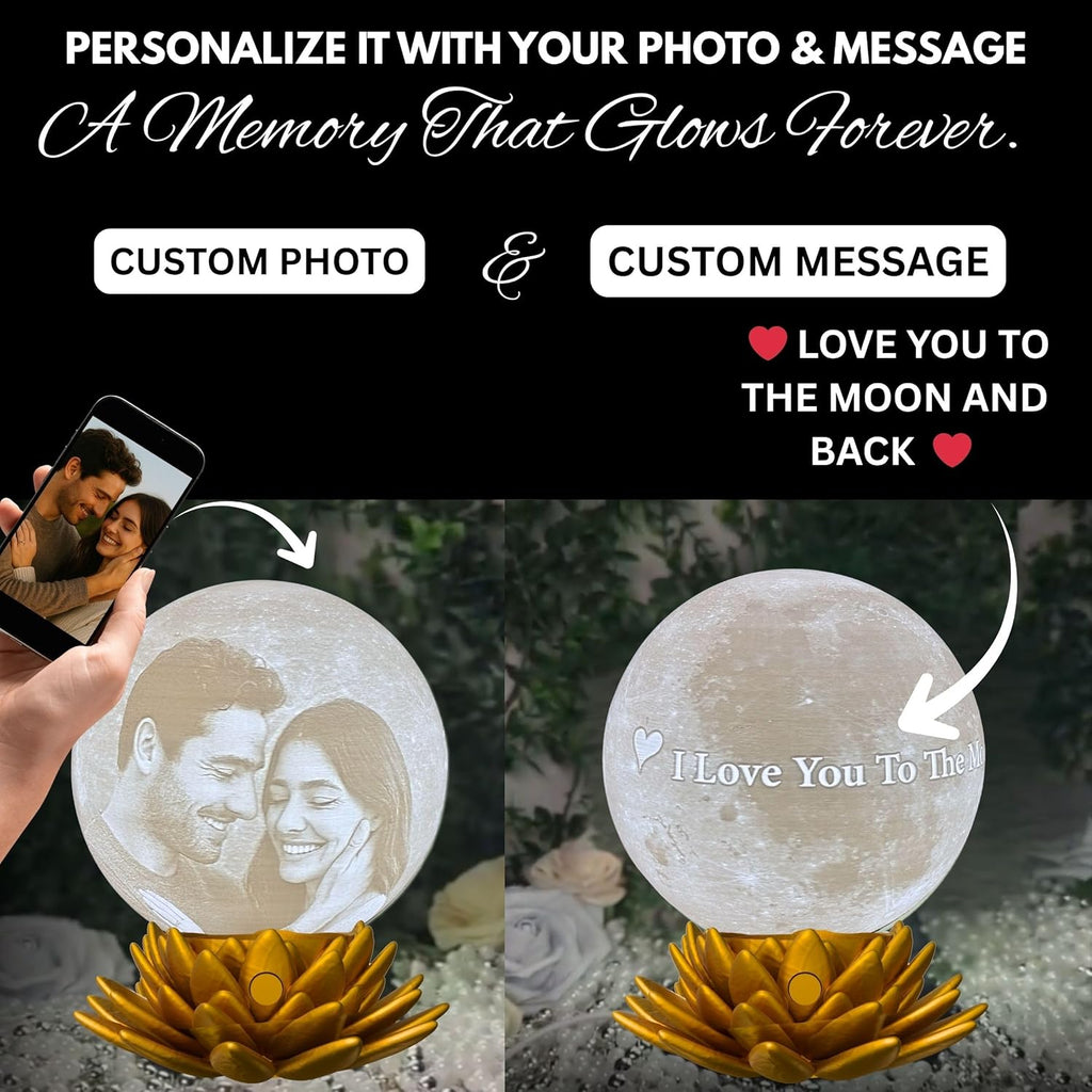 Personalized Couple Moon Lamp with Custom Photo & Text - 3D Printed Love Night Light - Custom Moon Lamp - Unique Gifts for Boyfriend, Girlfriend, Sisters, Bestfriend, Valentines Day, Birthday