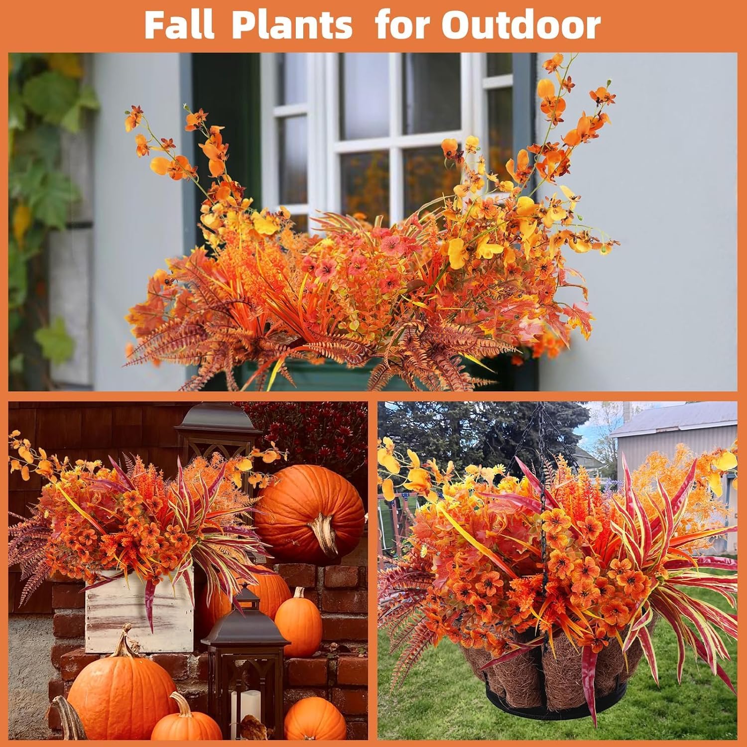 GTIDEA 19 Bundles Artificial Fall Flowers for Outdoors UV Resistant Faux Autumn Plants Plastic Flowers Outside Faux Fall Plants Bushes for Planter Window Box Porch Indoor Home Thanksgiving Decor
