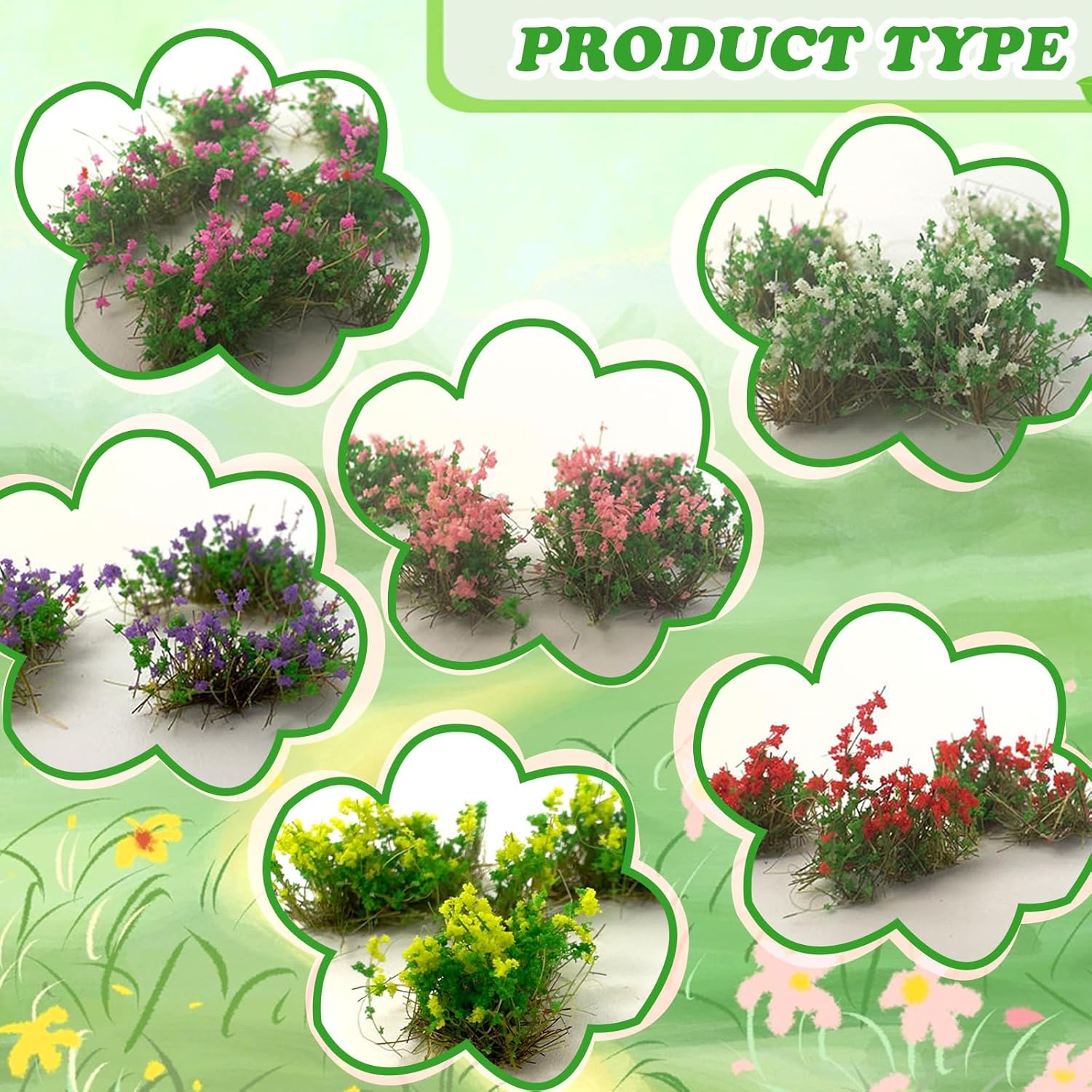 Warmtree Hand Torn Model Grass Tufts Flower Cluster for Miniature Scenery Applicable for N & HO Scale for Train Layouts,Diorama Supplies,and Architectural Models (Yellow)