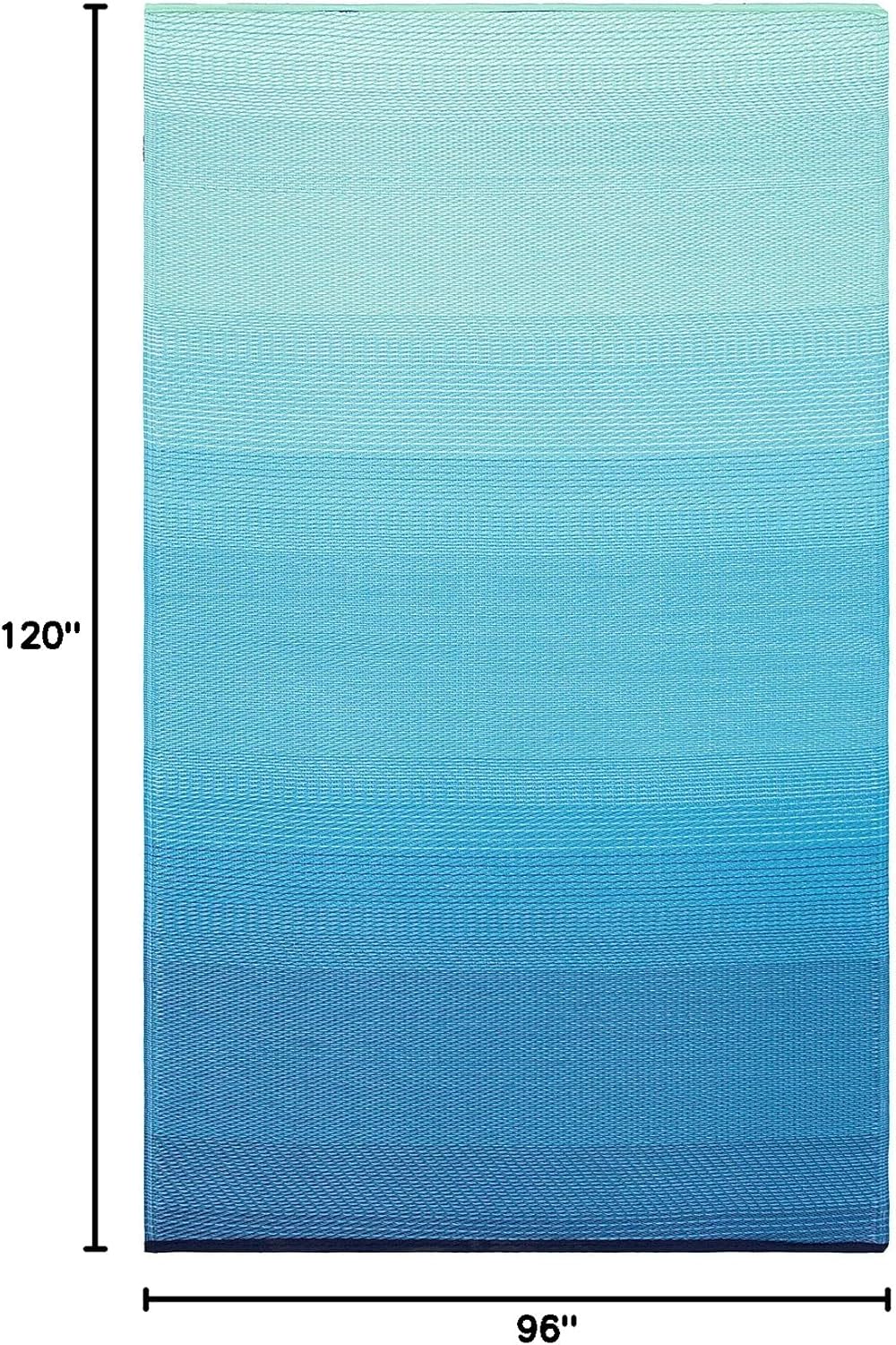 Fab Habitat Ombre Outdoor Rug - Waterproof, Fade Resistant, Crease-Free, Reversible - Premium Recycled Plastic - Patio Porch Balcony Deck - Big Sur Teal - 8x10 ft