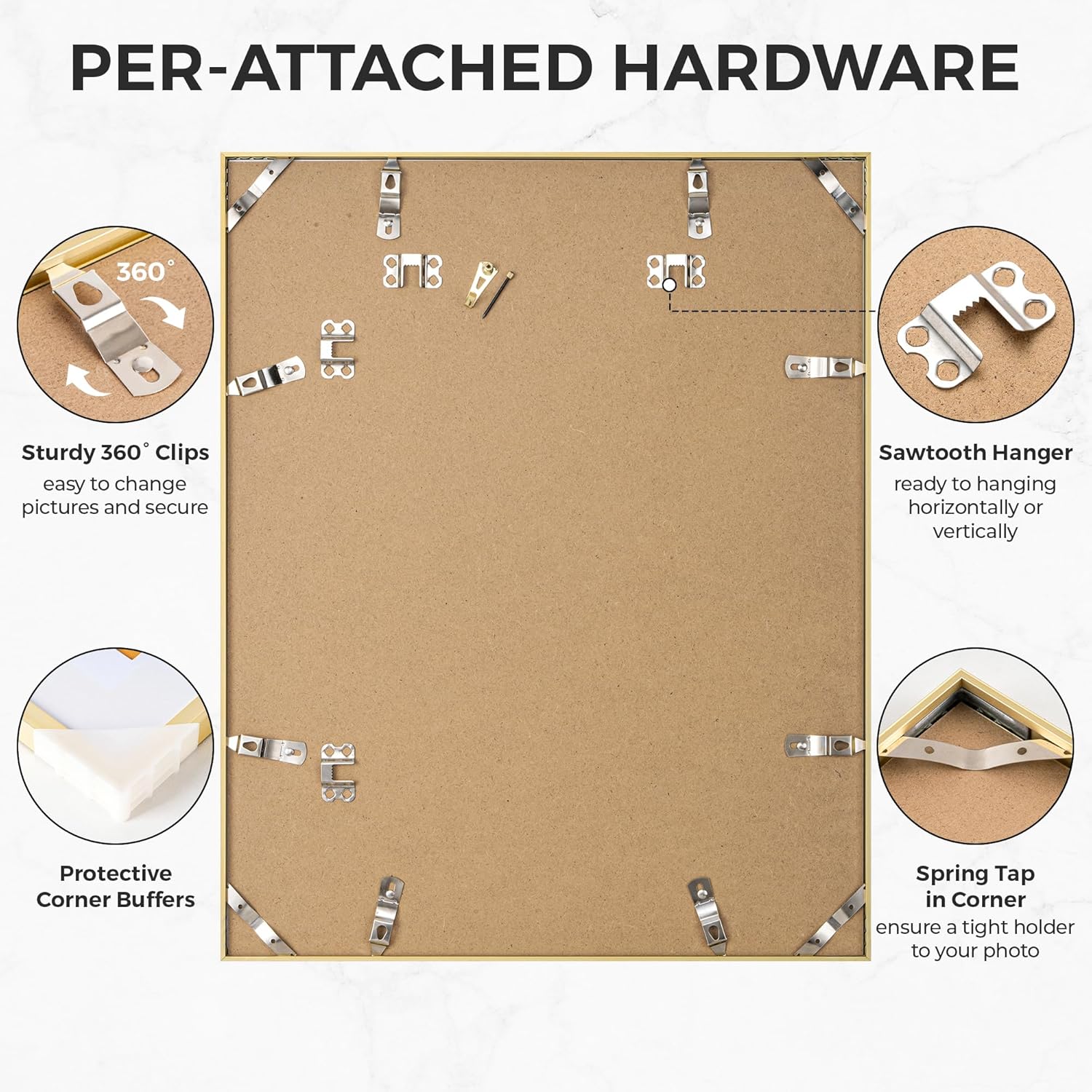 RICHFOCUS Aluminum Picture Frame - 16x20 Gold Metal Frame with Mat for 11x14 Photo, Floating Frame with Tempered Glass - Poster Frame Wall Hook Included for Gallery Wall, Set of 3