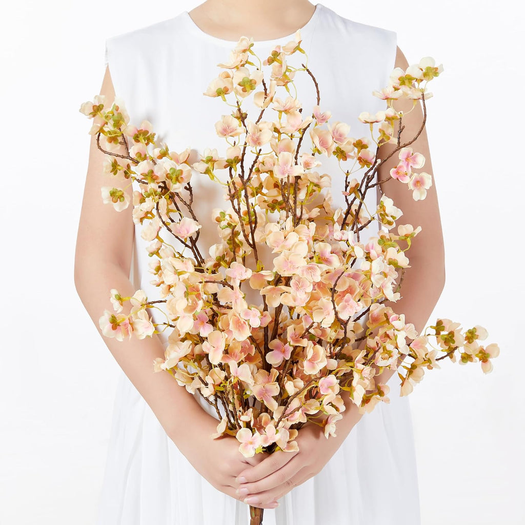 SITUMEIZI Artificial Cherry Blossom Branches Silk 40.58 Inch Faux Cherry Flowers Tall Stems for Home Wedding Bedroom Table Japanese Real Touch Vase Decoration(4Pcs,Champagne)