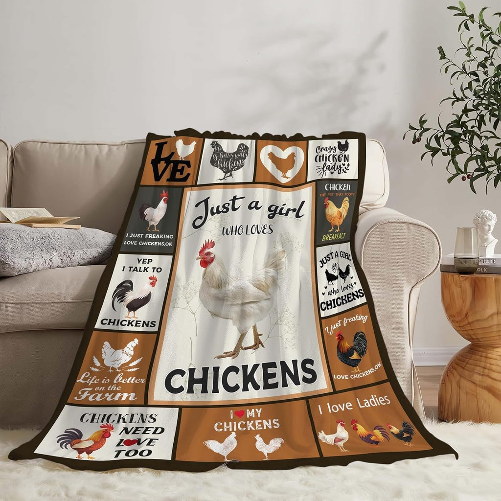Chicken Blanket Rooster Chicken Throw Blanket Gifts for Girls Women Kids Boys Adults Men Super Soft Cozy Plush Fluffy Fuzzy Fleece Blanket Home Decor 60''X80''