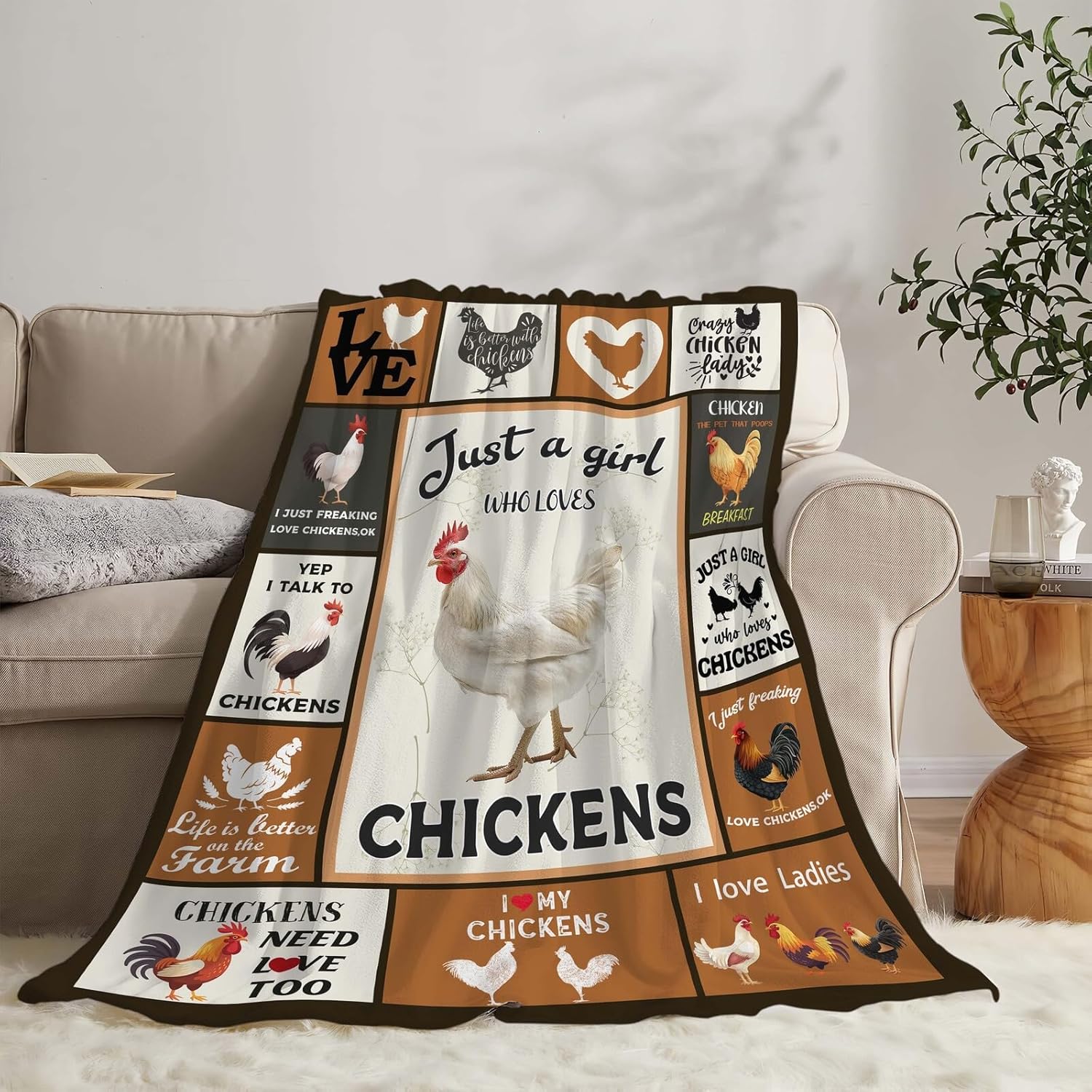 Chicken Blanket Rooster Chicken Throw Blanket Gifts for Girls Women Kids Boys Adults Men Super Soft Cozy Plush Fluffy Fuzzy Fleece Blanket Home Decor 60''X80''