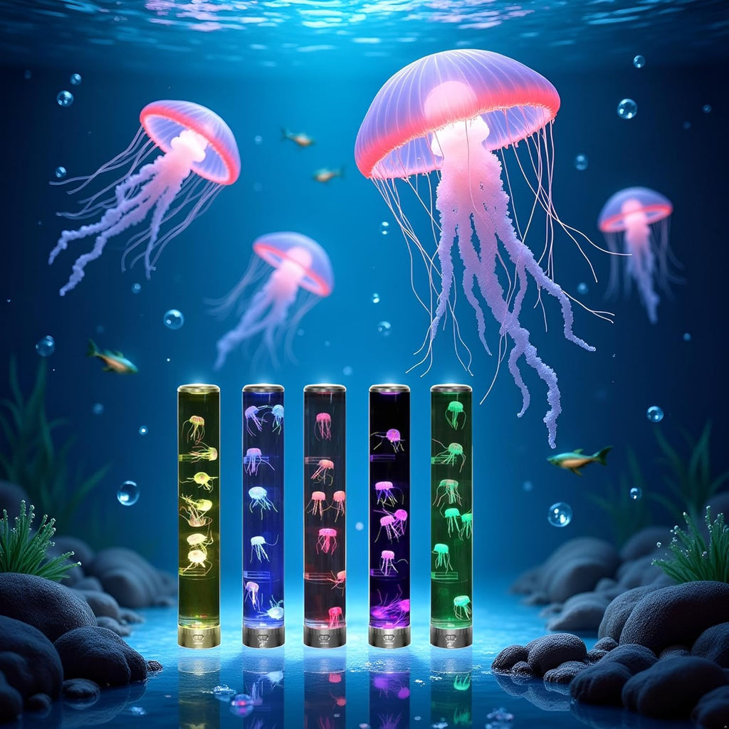 Lightahead LED Jellyfish Aqua Mood Lamp with 5 Color Changing Light Effects .The Ultimate Extra Large Sensory Synthetic Jelly Fish Tank Aquarium Mood Lamp. Ideal Gift
