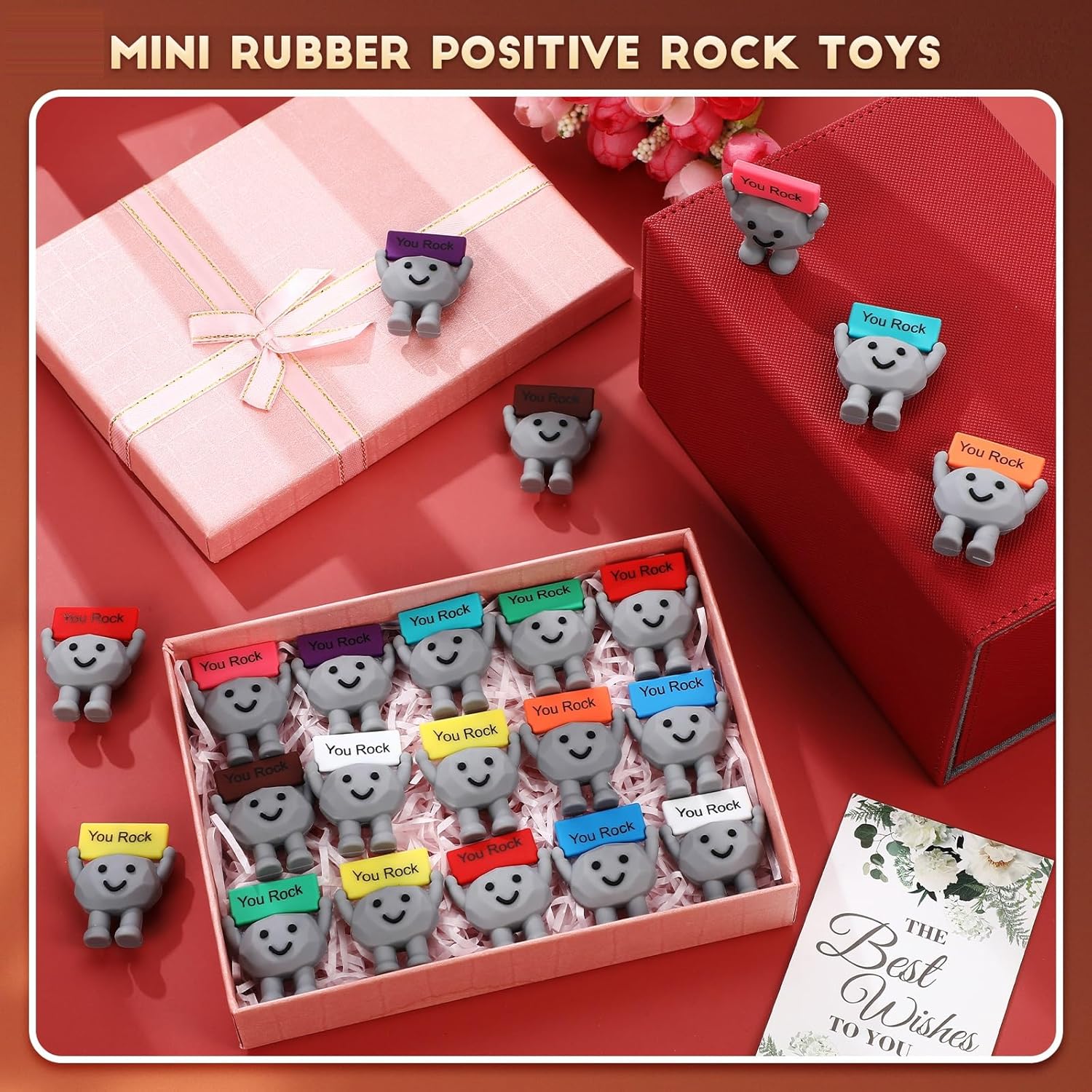 Gejoy 25 Pcs Mini Rubber Stone Toys Positive Mini Rock Stones Figures to Hide You Rock Gifts Decorations and Encouragement Birthday Motivational Gifts for Colleague Staff Teacher