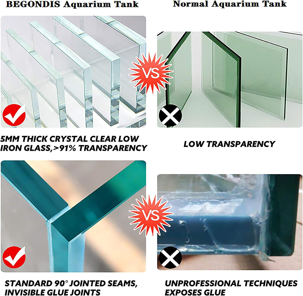 Rimless Low Iron 2.1 Gallon Glass Aquarium Tank 7.8" L × 7.8" W × 7.8" H / 20cm x 20cm x 20cm, 5mm Thickness Standard Jointed