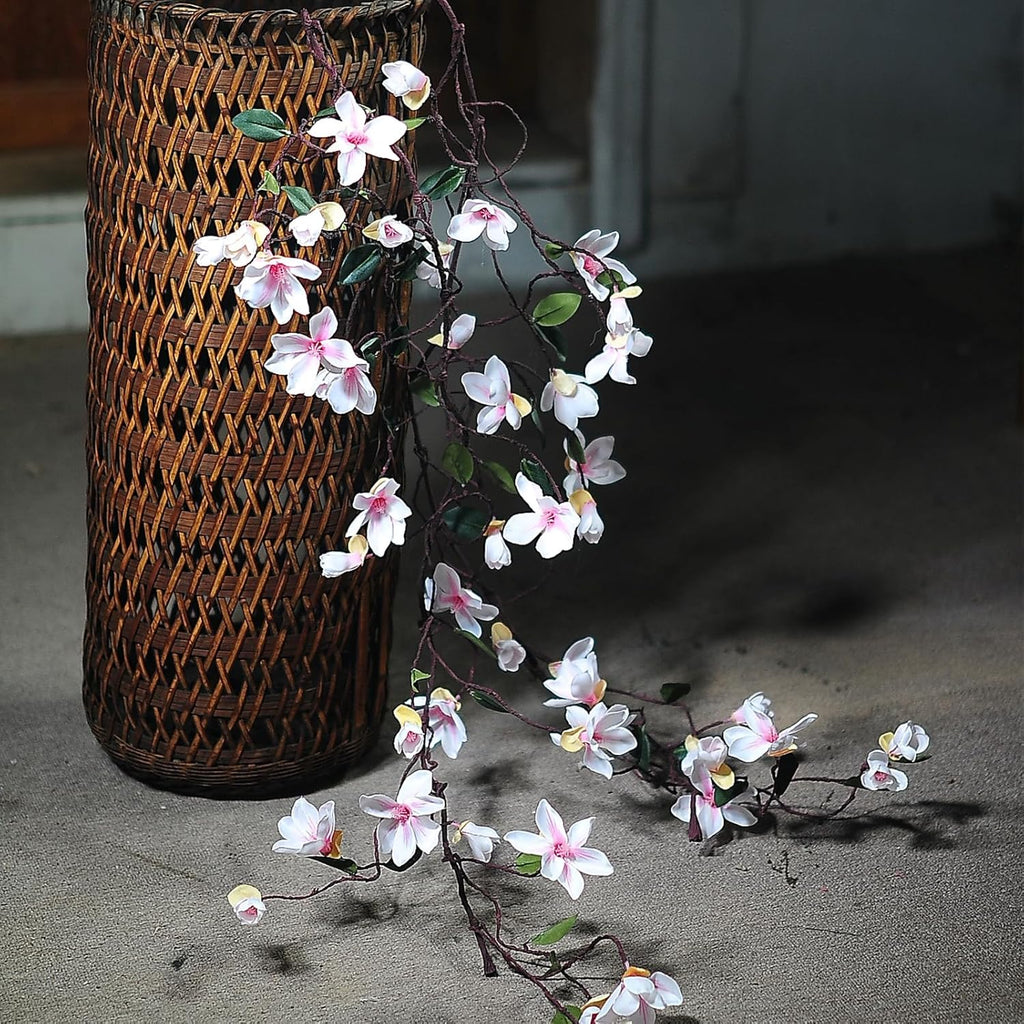 160cm/63inch Bendable Artificial Magnolia Flower Tree Branches Garland Orchid Door Hanging Floral Vines Wreath for Wedding Sign Arch Wall Backdrop Home Garden Mantel Decoration (Pink)
