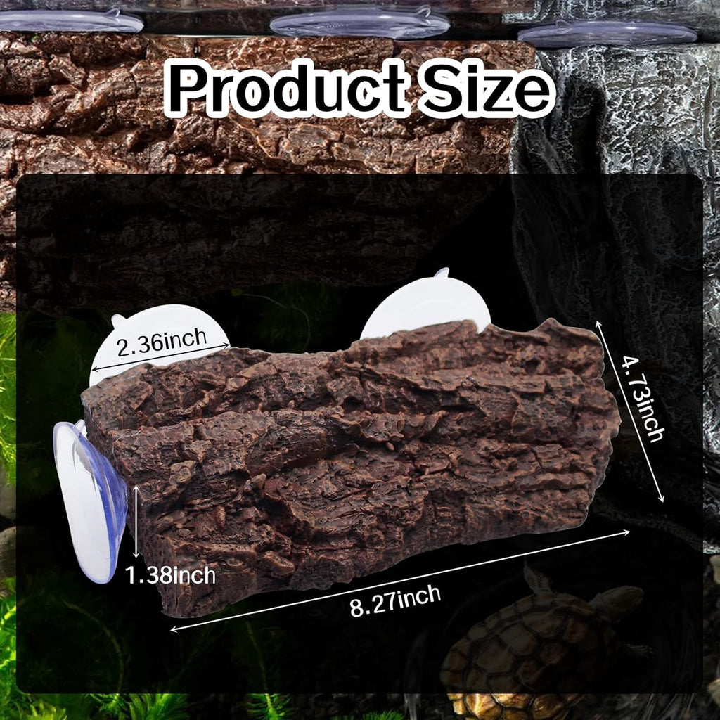Turtle Basking Platform,Fish Tank Aquarium Tortoise Climbing Platform with 3 pcs Suction Cups,Float Resting Terrace for Frogs, Terrapins(Artificial Bark,Rock) (Brown)