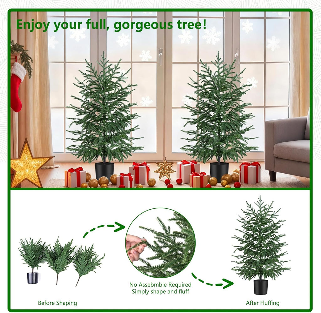 2 Pack 3FT Artificial Norfolk Pine Tree with Pot - UV Protection Faux Tree Fake Plants with PE Branch for Indoor Outdoor Home Front Porch Christmas Decor