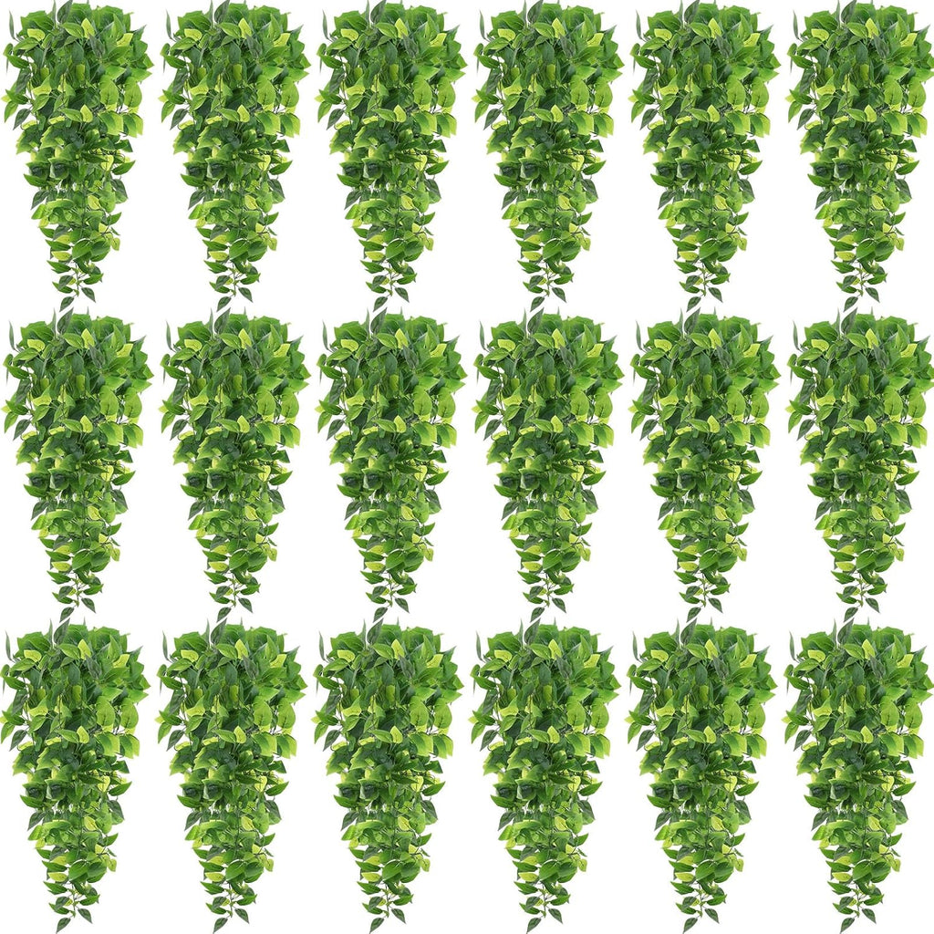 Hoteam 18 Pcs Artificial Hanging Plants 32 Inch Fake Ivy Vines with Fake Leaves Patio Artificial Plants Greenery for Living Room Indoor Outdoor Wall, No Basket (Pothos)