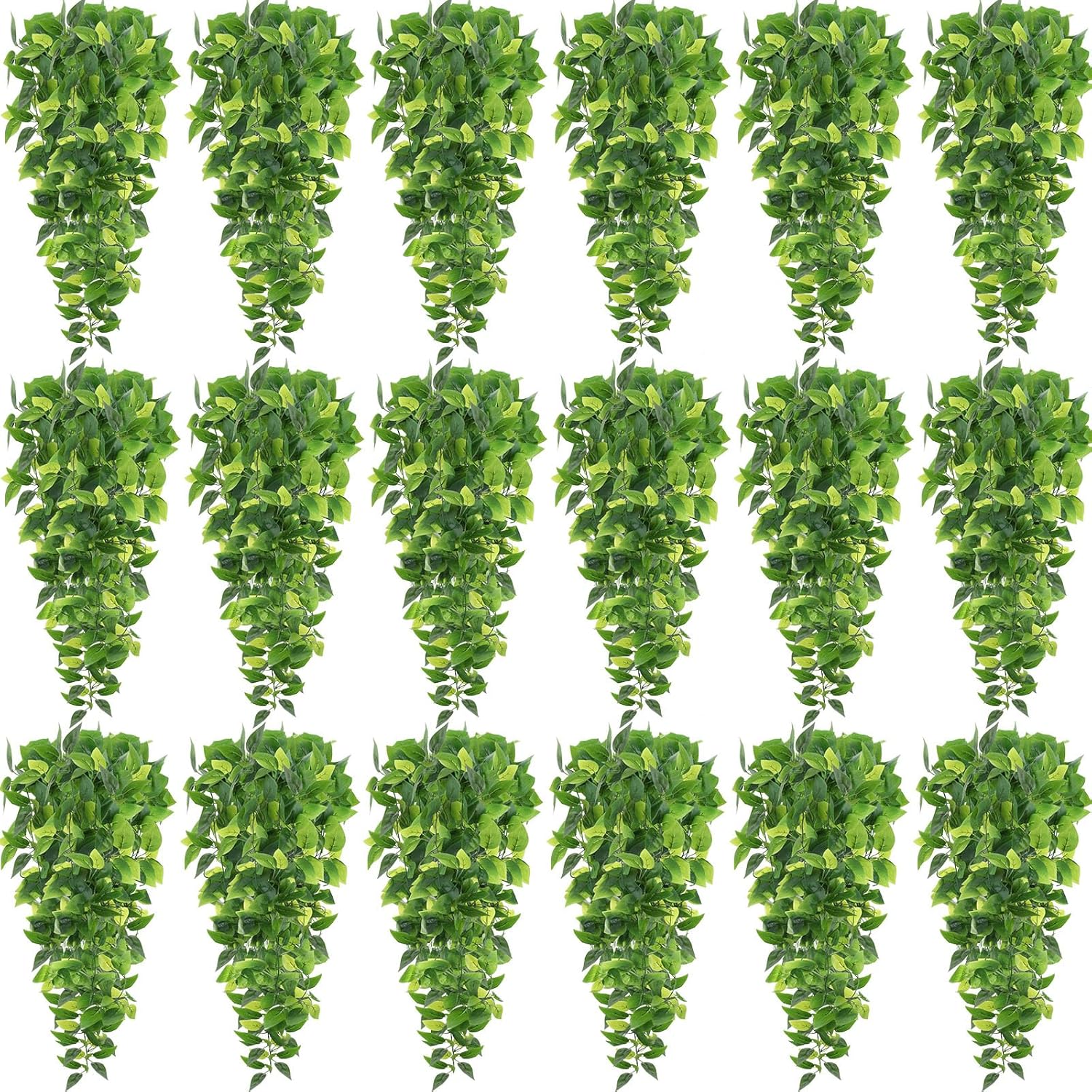 Hoteam 18 Pcs Artificial Hanging Plants 32 Inch Fake Ivy Vines with Fake Leaves Patio Artificial Plants Greenery for Living Room Indoor Outdoor Wall, No Basket (Pothos)